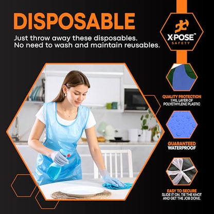Xpose Safety 2000 Pack Blue Plastic Disposable Bulk Aprons, Individually Wrapped Waterproof Polyethylene Aprons for Cooking, Food Service & Cleaning, 1 Mil, 24" x 48" - color: Blue