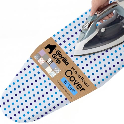 GORILLA GRIP Padded Ironing Board Cover, 15x54 Blue Dots - color: Blue Dots, size: 15" X 54"