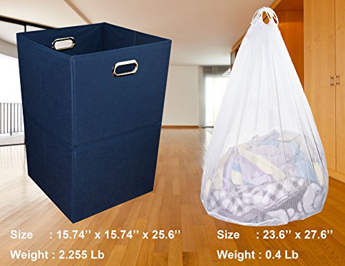 Freegrace Extra Large Laundry Hamper, Foldable Basket with Laundry Bag - color: Navy Blue