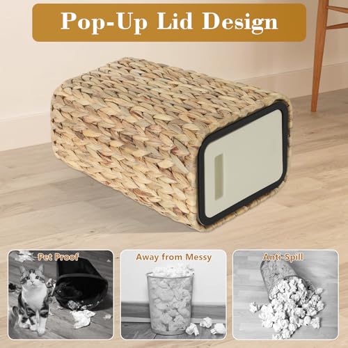 Trongee Boho Trash Can with Lid for Bathroom,2.6 Gallon Small Rattan Garbage Can with Press Top Lid,Woven Wastebasket and Hamper 2 in 1 Wicker Trash Basket for Bathroom,Kitchen,Living Room,Bedroom - color: Water Hyacinth