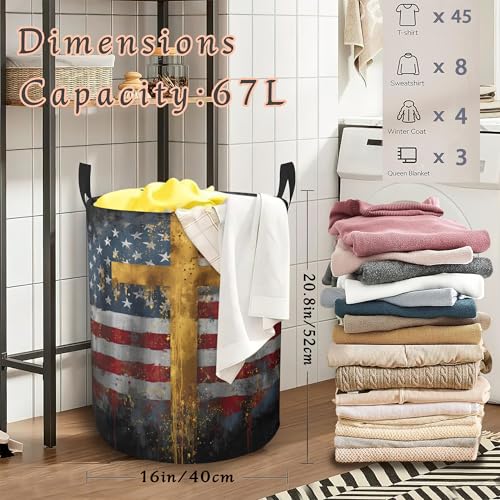 Cross Flag Laundry Basket with Handles,Waterproof Clothes Organizer Bin Collapsible Storage Basket for Bedroom Bathroom Dorm Room 16" x 20.8" - color: Cross Flag