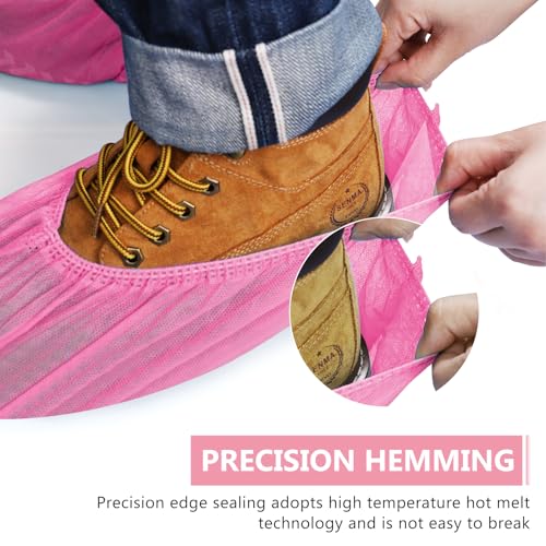 squish 200 Pack Shoe Covers Disposable Non-Slip, Pink Non-Woven Fabric Boot Covers for Indoors Breathable Slip Resistant Durable Boot&Shoes Cover, Protector Covers Fits Virtually Most Shoes - color: Pink