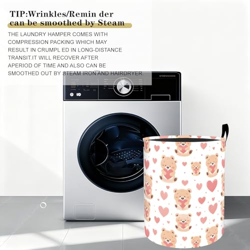 Cute Teddy Bear Heart Laundry Basket Hamper for Boys Girls Kids Adults, Foldable Waterproof Oxford Clothes Storage Bin, Bear Heart Organizer for Bedroom Bathroom Room Decor 19.7"x15.7" - style: Teddy Bear