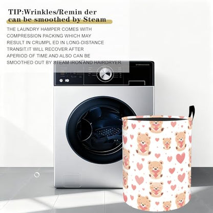 Cute Teddy Bear Heart Laundry Basket Hamper for Boys Girls Kids Adults, Foldable Waterproof Oxford Clothes Storage Bin, Bear Heart Organizer for Bedroom Bathroom Room Decor 19.7"x15.7" - style: Teddy Bear