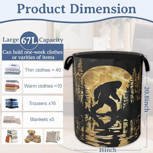 Big foot Laundry Basket,Oxford Cloth Forest Moon Laundry Hamper With Handle Foldable Portable Clothes Storage Basket for Laundry Room/Bedroom/Bathroom 20.8"x16" - color: Big foot Forest Moon