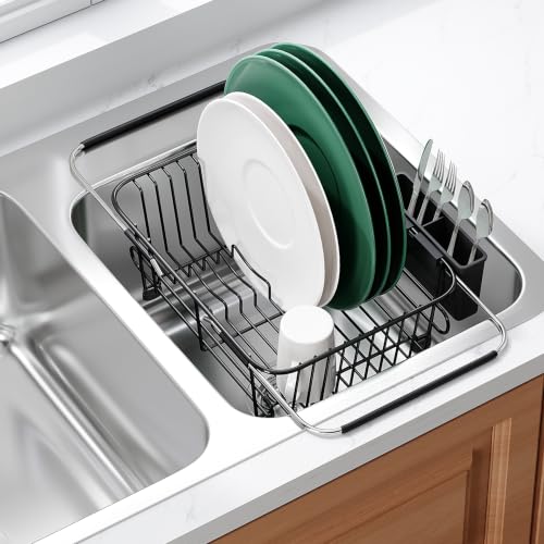 JASIWAY Black Dish Drying Rack in Sink with Utensil Holder, RV, Apartment - color: Black, size: For 10"-12"w Sink