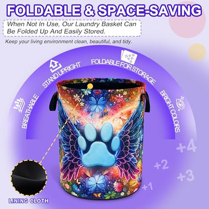 Cat Dog Paw Prints Laundry Basket Foldable Oxford Cloth 18.9 x 16.5 Inch - color: Pet Paw Prints