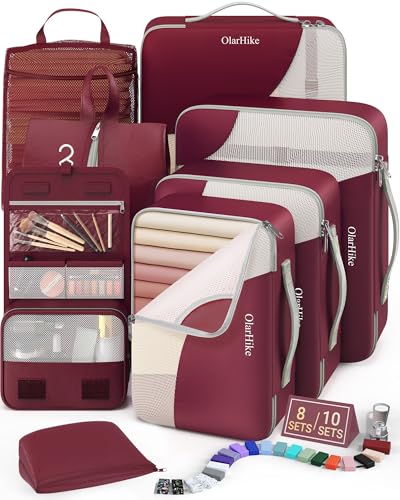 OlarHike 8 Set Packing Cubes for Travel,Gifts for Women Mom,Anti-Tearing Suitcase Organizer,with Over 1000 pcs Mesh Holes,Vacation Essentials & Accessories for Cruise Ship - color: 11 Burgundy