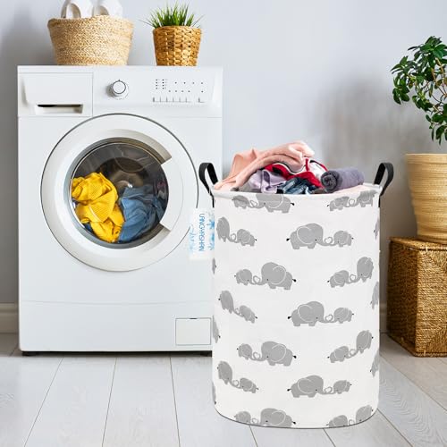 Round Laundry Basket Collapsible Storage Hamper Love Elephant - color: Full Love Elephant