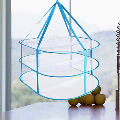 2-3 Tier Folded Mesh Clothes Drying Rack, Stackable Sweater Drying Rack, Portable Hanging Laundry Racks with Fixing Band for T-Shirt, Swimsuit, Underwear(Color:3 Tier) - color: 3 Tier