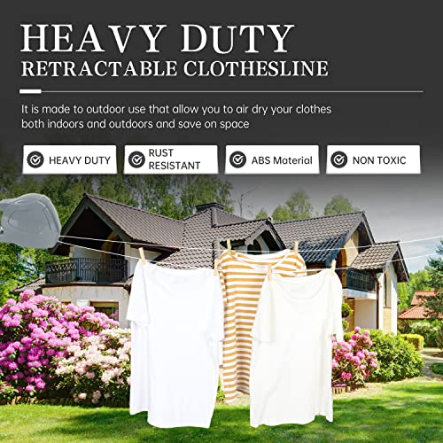 ZOES HOMEWARE Retractable Clothesline Heavy Duty Retracting Clothes Line Outdoor and Indoor with Durable ABS Shell and 2x49 Feet Extruded PVC Line,with Lock to Prevent Sagging