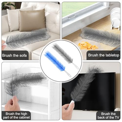 Yuanchu 2 Pcs Fan Cleaner Brushes, Bendable Fan Cleaning Brush Cobweb Duster Set Microfiber Head Washable Brush for Ceiling Fan Air Vents Curtains Cars Box Fan(Grey) - color: Gray