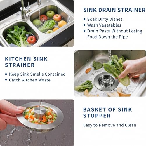 3 in 1 Kitchen Sink Drain Strainer & Pop Up Sink Stopper 2 Pack, Sink Strainer Anti-Clogging Kitchen Sink Basket, Odor-Free Water Catcher, Universal 3-1/2" Fit for US Standard Kitchens - color: Gunmetal Grey