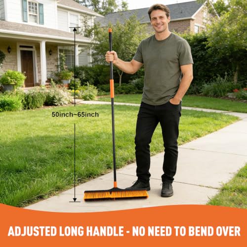 CLEANHOME 24" Push Broom Brush Outdoor for Shop, Deck, Garage, Concrete - size: 24" Head, 59" Handle