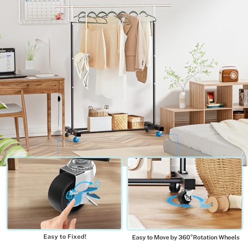 VICERII Clothing Rack, 55.51 Inch Heavy Duty Clothes Rack Rolling Garment Rack with Wheels and Bottom Shelf, 130LB Capacity Clothes Racks for Hanging Clothes, Coats, Shirts, Sweaters, Skirts, Black - color: Black, size: Single