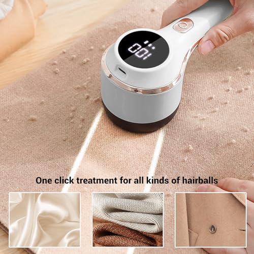 Electric Fabric Shaver Lint Remover, Rechargeable Electric Portable Sweater Defuzzer with Digital Display, Adjustable 6 Leaf Blades Lint Remover for Clothes Furniture (White) - color: White