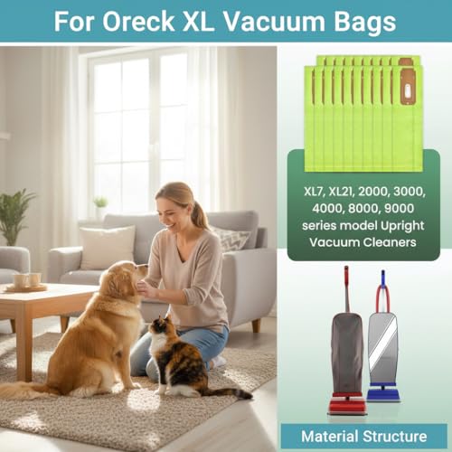 Pack 12 Vacuum Bags for Oreck XL XL2 Replacement Dust Bag Type CC,CCPK8 CCPK8DW Parts BM06 Kit, Fit All Oreck XL Upright Vacuum Cleaner, Green