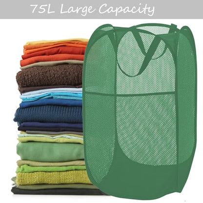BATTOO Deluxe Strong Mesh Pop up Laundry Hamper Basket with Side Pocket for Laundry Room, Bathroom, Kids Room, College Dorm or Travel Green - color: Green