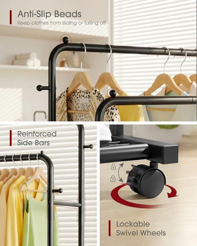 Sakugi Double Rod Clothes Rack Mesh Shelf & Hooks, 28.7x16.5x59.1, Black - color: Black, size: Large 28.7"W x 16.5"D x 59.1"H