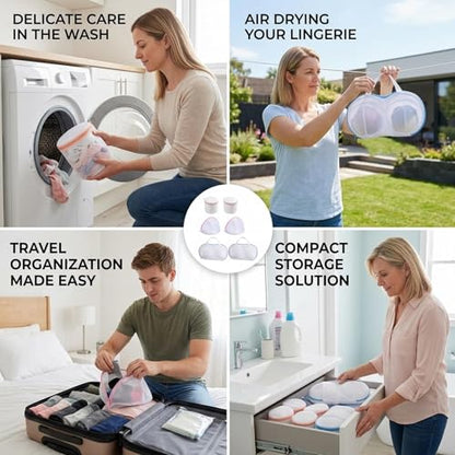Set of 6 Reusable Laundry Bags Made of Mesh and Polyester,Bra Washer Protector for Laundry, Bra Bags for Laundry with Zipper Closure, Mesh Wash Bags for Delicate Lingerie and Underwire Bras