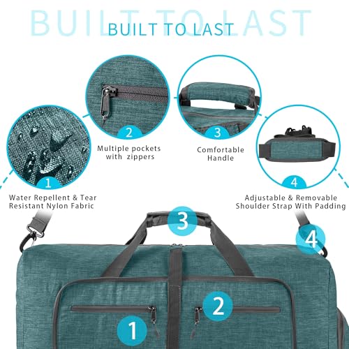 Vomgomfom 65L/85L/115L Foldable Travel Duffle Bag with Shoe Compartment - color: F Green, size: 115L