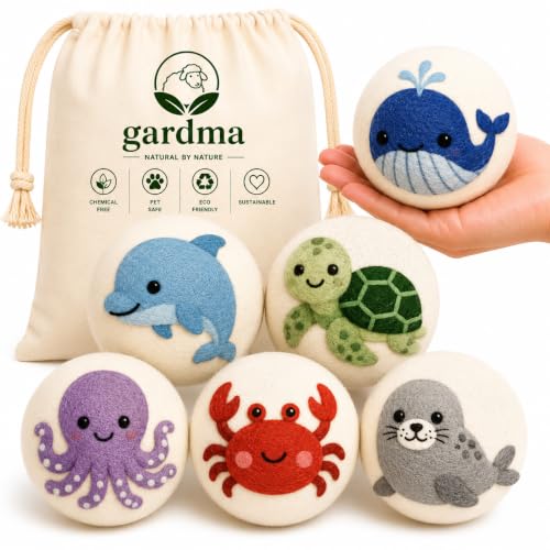 Wool Dryer Balls XL 6-Pack – Organic Wool Dryer Balls for Laundry Reusable, Natural Fabric Softener, Reduces Drying Time, Static, Wrinkles & Clumping - color: Ocean Collection