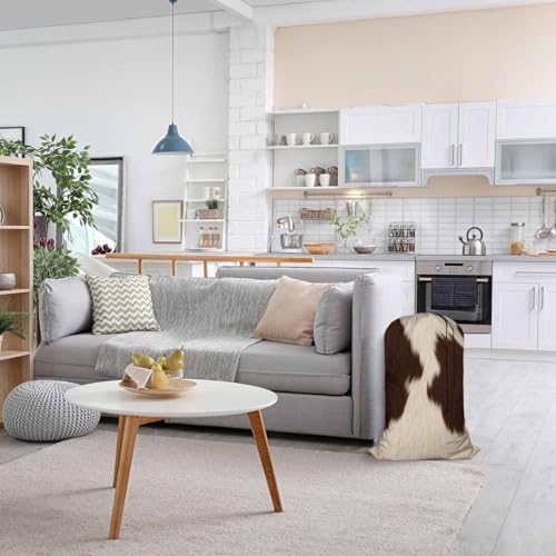 Swono Cowhide Fur Laundry Bag with Drawstring Closure, Foldable, Lightweight, 28"x40" Cow Hair Skin Domestic Animal Dirty Clothes Bag for Home Dorm Road Trip Cruise, Oxford Cloth, Brown White - color: Cowhide Fur