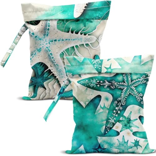 Wet Dry Bags Wet Bags Dirty Laundry Travel Bag Green Starfish Waterproof Zipper Bag for Swimsuit Travel Beach - color: Teal