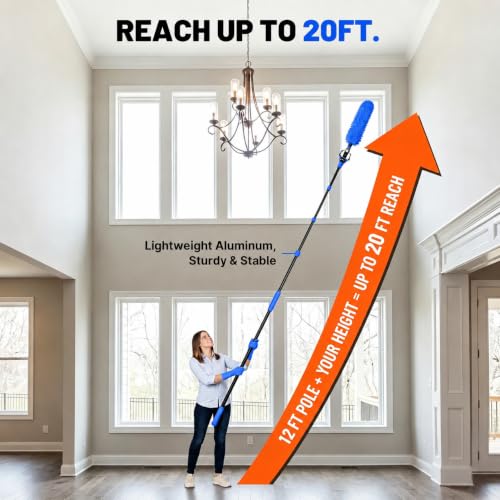 Light Bulb Changer for High Ceilings with Pole, 20FT Reach, Chandelier Kit (Blue) - color: Blue