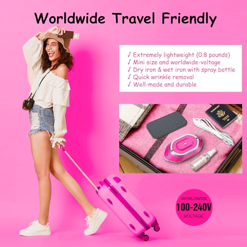 Newbealer Travel Iron Set, 100-240V Mini Dry Iron for Clothes (No Steam) - color: Hotpink
