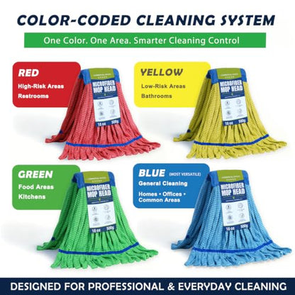 3 Pack Commercial Microfiber Mop Heads, 18 oz Heavy Duty Tube Refill -Green - color: Green