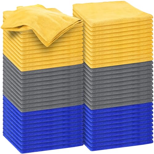 Nuenen Car Microfiber Clean Cloths, Yellow,Gray,Blue, 16 x 16 Inch, 60 Pcs - color: Yellow,gray,blue, size: 16 x 16 inches
