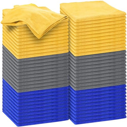 Nuenen Car Microfiber Clean Cloths, Yellow,Gray,Blue, 16 x 16 Inch, 60 Pcs - color: Yellow,gray,blue, size: 16 x 16 inches