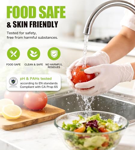 AnTools Food Safe Disposable Nitrile Gloves, Powder-Free, Textured Fingertips, Latex-Free, for Cooking, Food Prep, Cleaning, Pet Care, DIY, White, Medium - size: Medium (Pack of 100)