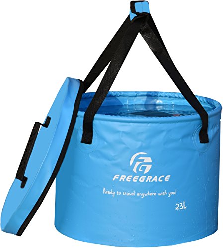 Freegrace Collapsible Water Bucket with Lid 23L Portable Camping Wash Basin - color: Sky Blue, size: 23L