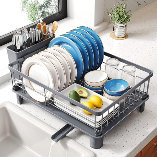 SNTD Dish Drying Rack for Small Kitchen Counter, 11" W x 15" L, Grey - color: Gray, size: 11" W x 15" L