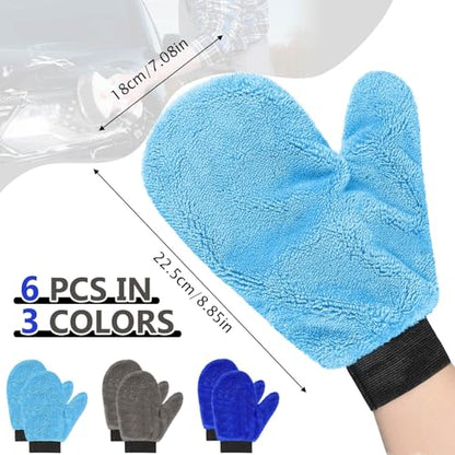Teenyyou 6 Pcs Car Wash Mitts Microfiber, Blue, Grey, 8.85 x 7.08 Inch - color: Blue, Grey, size: 8.85 x 7.08 Inch