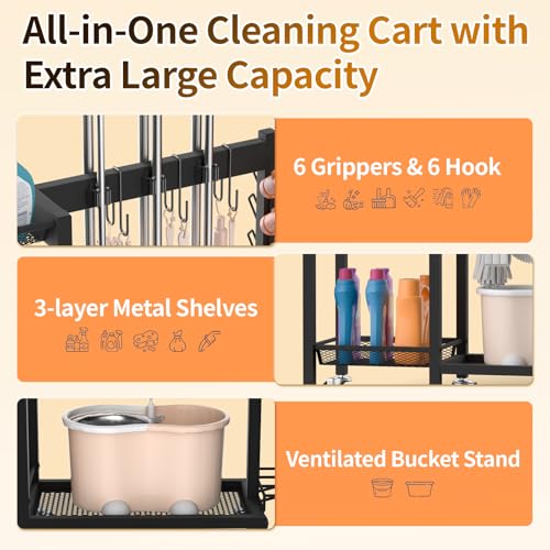 Broom Holder with Cleaning Supplies Organizer, 30.7"Wx11.8"Dx34.6"H - size: 30.7"Wx11.8"Dx34.6"H