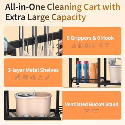 Broom Holder with Cleaning Supplies Organizer, 30.7"Wx11.8"Dx34.6"H - size: 30.7"Wx11.8"Dx34.6"H