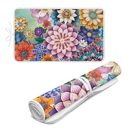 Ironing Mat Boho Flower Portable Ironing Pad Blanket for Table Top Heat Resistance Travel Small 32 x 16 Inch Foldable Lightweight Iron Mats for Washer and Dryer - color: Boho Flower