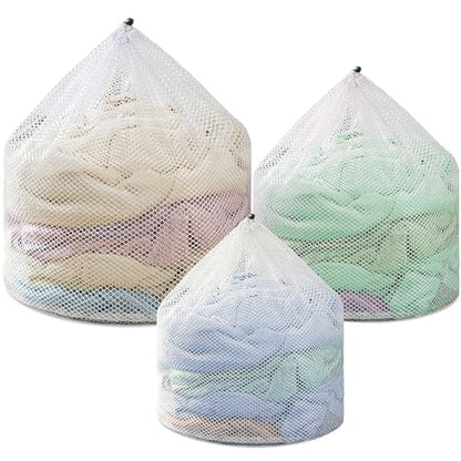 3Pcs Laundry Mesh Wash Bags, Drawstring Net Laundry Bag for Washing Machine, Mesh Laundry Wash Bags for Home Dorm Hotel Travel Use
