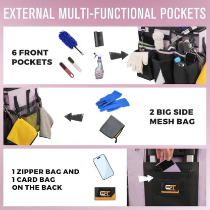 SCAVATA Rolling Cleaning Caddy Bag with Detachable Trolley, Large Cleaning Supplies Organizer with Wheels, Multi-Pocket Cleaning Cart with Adjustable Shoulder Strap for Housekeepers (Lilac) - color: Lilac