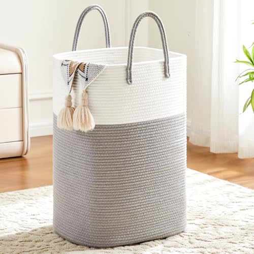 Artfeel Laundry Basket,Woven Cotton Rope Laundry Hamper,40L Versatile Storage for Dirty Clothes,Baby Toys,and Blankets in Bathroom, Nursery,and Living Room - color: Grey, size: 40L