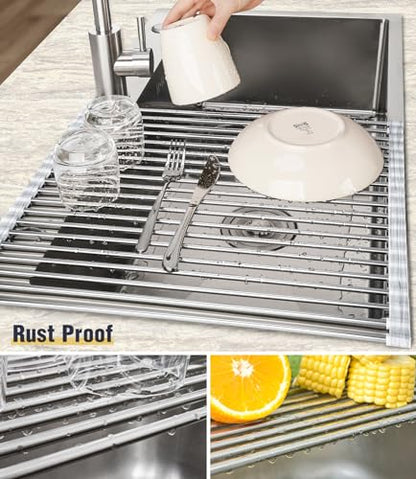 Tomorotec Roll Up Dish Drying Rack Over Sink, 304 Steel, 17.7x15.5, Marble - color: Marble, size: 17.7 x 15.5 in