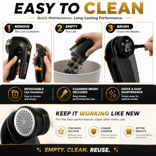 Smartek Fabric Shaver Fuzz Remover, Electric Lint Remover for Clothes, Sweater Shaver to Remove Pilling, Couch Cleaner (Rechargeable)