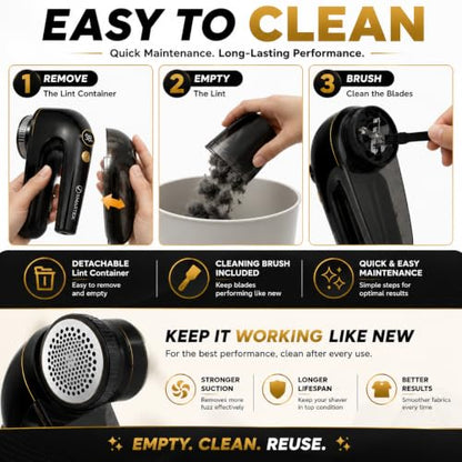 Smartek Fabric Shaver Fuzz Remover, Electric Lint Remover for Clothes, Sweater Shaver to Remove Pilling, Couch Cleaner (Rechargeable)