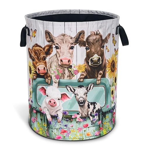 Farm Cow Pigs Laundry Basket Foldable Oxford Cloth Hamper 18.9 x 16.5 Inch - color: Farm Cow Pigs