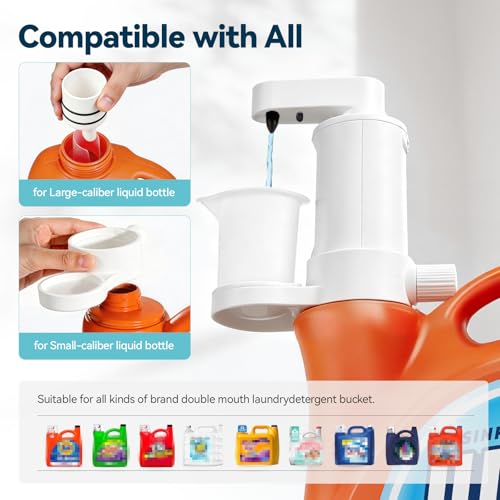 Electric Laundry Detergent Dispenser, Automatic Laundry Dispenser for Liquid Detergent, with Bottle Adapter, USB Recharg 8ml/s Flow, 5 Mode Smart Laundry Soap Pump for Laundry Room Organization, White - color: White