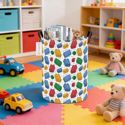 QUEENLALA Foldable Waterproof Round Fabric Laundry Basket Home, Blocks - color: Round-Blocks