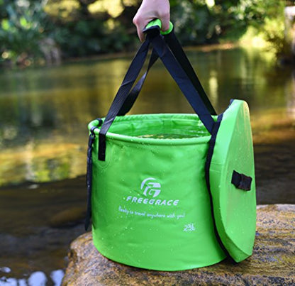 Freegrace Collapsible Water Bucket with Lid 16L Portable Camping Wash Basin - color: Green, size: 16L